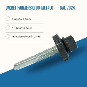 Wkręt farmerski do metalu 5,5X32 mm przewiercalność 12 mm w kolorze RAL 7024